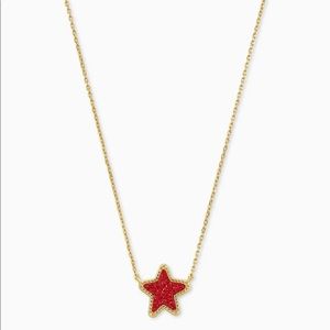 Kendra Scott Jae Star Gold Pendant Necklace in Bright Red Drusy